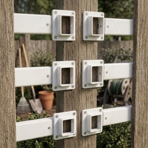 Vinyl Fence Rail Brackets, Weatherproof DIY Mount 6-Pack Set