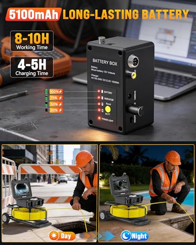 OKK Sewer Camera with 512Hz Locator, Professional 9" Self-Leveling Drain Camera 300ft, Distance Counter, 7mm Cable, Pull Handle, Wheels, IP68 Waterproof, DVR with Mic, 32GB Card, 5100mAh Battery - size: 300ft/90m
