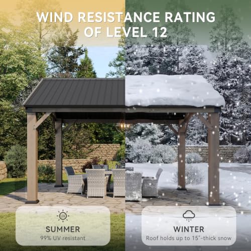 Aoxun 12' x 14' Wood Gazebo with Galvanized Steel Gable Roof, Gray - color: Taupe Gray, size: 12' x 14'