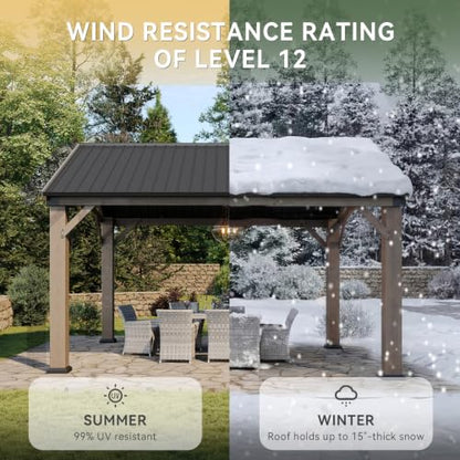 Aoxun 12' x 14' Wood Gazebo with Galvanized Steel Gable Roof, Gray - color: Taupe Gray, size: 12' x 14'