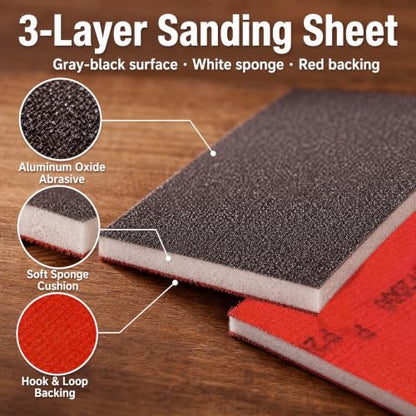 20 PCS Hand Sanding Sponge 400-3000 Grit Sandpaper Assortment, Washable & Reusable Sanding Blocks for Wood, Metal, Drywall, Glazing, Wet Dry Sandpaper for Smooth Finishing (Sanding Sponge)