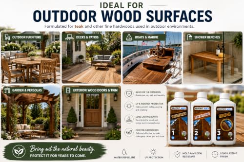 ProtectAqua Teak Care Kit, 3-Step Wood Restoration System (3 x 33.8 fl oz) with Cleaner, Brightener & Teak Oil for Outdoor Furniture, Boats, Decks & Shower Benches