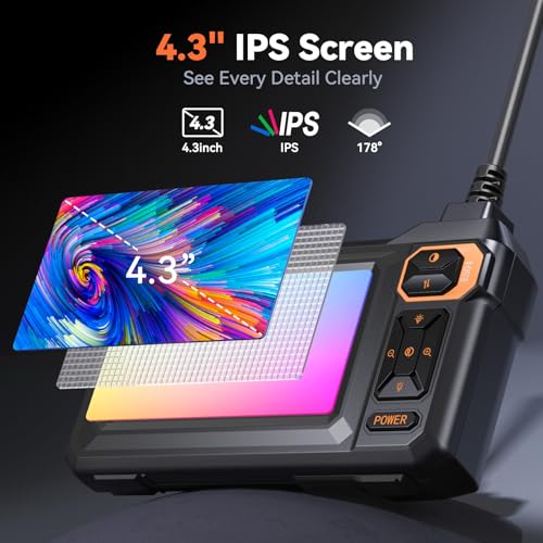 4.3" Endoscope Camera with Light, IP67 Waterproof Inspection Borescope