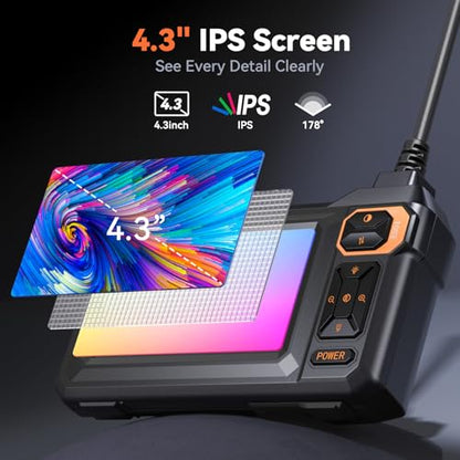 4.3" Endoscope Camera with Light, IP67 Waterproof Inspection Borescope