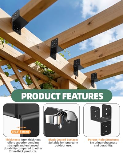 Heavy Duty Angle Brackets for 4x4, 4x6 Post, Black 4-Pack - color: Black-4PCS