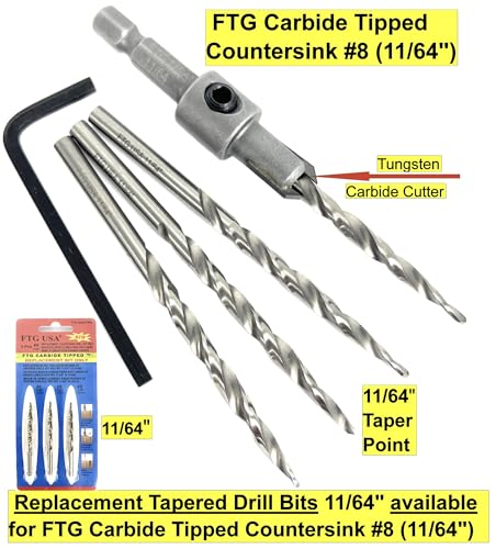 FTG USA 3 Pk #8 (11/64") HSS M2 Tapered Replacement Bits for TCT Countersink - size: #8 (11/64"), style: Standard Flute 3-Pack