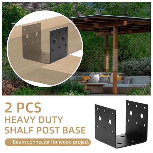 2x Black Half Base & Joist Hanger Brackets for 4"x4" Wood Posts with Screws, 3mm Steel