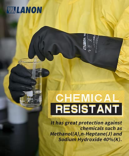 LANON Rubber Chemical Resistant Gloves,Heavy-duty Work,Unlined,Black,Large - size: Large (Pack of 1)