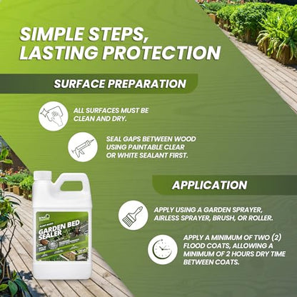 64oz Garden Box Sealer - Covers 37.5 to 187.5 sq ft., Ideal Garden Bed Sealer - Wood Waterproofing, Food Safe Sealant - Wood Sealant that Protects Against Sun, Water & Weather Damages - size: Half Gallon (64 oz)
