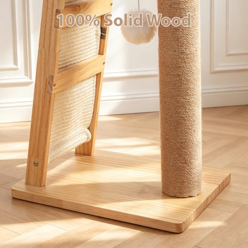 27.5" 3-in-1 Natural Pine Wood Cat Scratching Post for Small Medium Cats - size: Medium