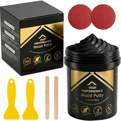 Deuvuo Black Wood Filler Putty, High-Performance Black Wood Filler Paste kit - Quickly Fix Wood Cracks and Blemishes with Wood Hole Filler - Paintable, Stainable, Sandable & Quick Drying - 9.87 Ounce - color: 9.87oz Black