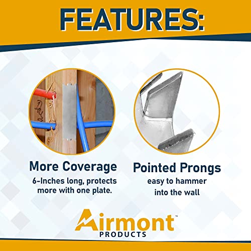 AP-12062, Safety Nail Plate for Wood Studs 16-Gauge Steel, 1.5 x 6 Inch, Protect Plumbing and Wiring, Sharp Pointed Prongs, Anti-Nail Protection Plate Shield, Made in USA