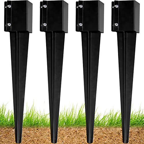 24" x4x4 Heavy Duty Fence Post Anchor Ground Spike, Black, 4-Pack,S1 - color: 4 Pack, size: 24''x4''x4'' Style A