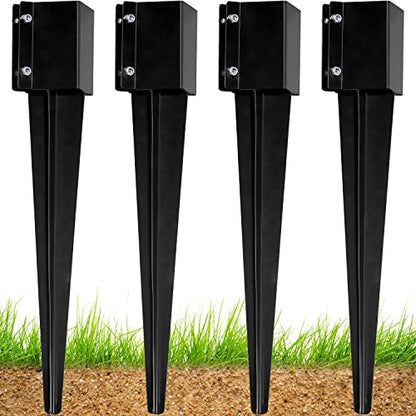 24" x4x4 Heavy Duty Fence Post Anchor Ground Spike, Black, 4-Pack,S1 - color: 4 Pack, size: 24''x4''x4'' Style A