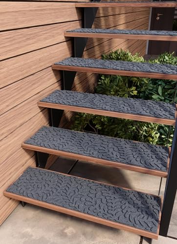 FINEHOUS Outdoor Stair Treads Non-Slip 35”x10” (6-Pack) – Carpet Treads with Rubber Backing Floral Grey - size: 35" X 10"