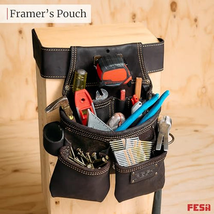 FESA 3 Inch Leather Tool Belt for Men with Hammer Holder Adjustable 34"-44" - color: Brown