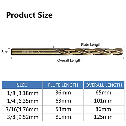 1/8 Inch Cobalt Drill Bits 10Pcs - HPHOPE M35 HSS Metal Twist Drill Bits Set, Jobber Drill Bits Length and Straight Shank, Suitable for Drilling in Hard Metal, Stainless Steel, Cast Iron - size: 1/8-inch, 10Pcs