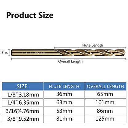 1/8 Inch Cobalt Drill Bits 10Pcs - HPHOPE M35 HSS Metal Twist Drill Bits Set, Jobber Drill Bits Length and Straight Shank, Suitable for Drilling in Hard Metal, Stainless Steel, Cast Iron - size: 1/8-inch, 10Pcs