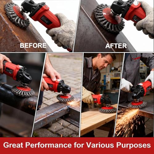 6 Pack Wire Wheel Brush for 4-1/2" Angle Grinder, 5/8" Threaded Arbor, 0.02" Carbon Steel Twisted Wire Brush for Rust Removal, Weld Cleaning