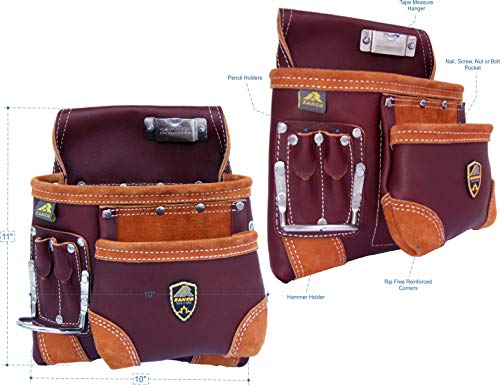 PRO-20. Premium Grain Leather Tool Belt, Construction Tool Rig, Leather Tool Pouches, Carpenters Belt, Tool Rig, Roofer’s, Drywaller’s Tool Belt, Framer’s Belt (Maroon)