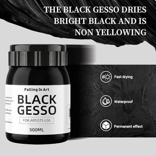 Falling in Art 16.9 Oz Black Gesso Primer for Acrylic &Oil Painting - color: Black