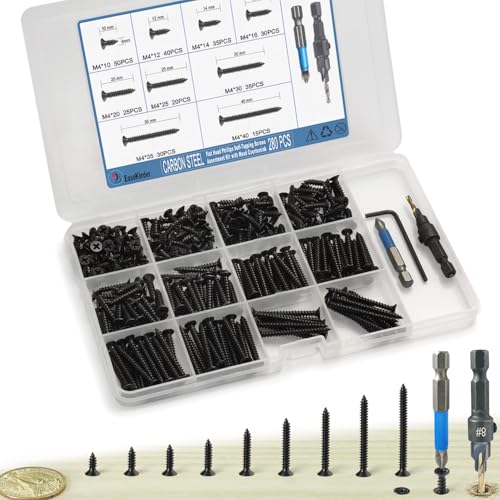 280PCS Wood Screws Assortment Kit, #8 Self Tapping Screw Set (9 Sizes) - size: CSQ235 M4