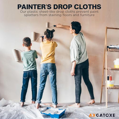 Axgatoxe 12 x 9 Ft Plastic Drop Cloths for Painting (10-Pack) - size: 10-Pack