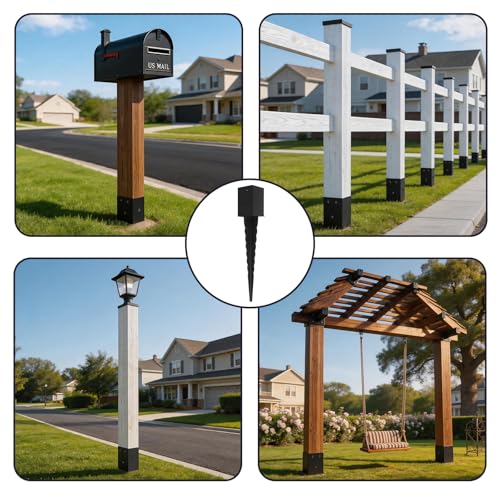 1Pcs 24"Fence Post Anchor Ground Spike| Black Powder-Coated| 4"x4" - size: 24"