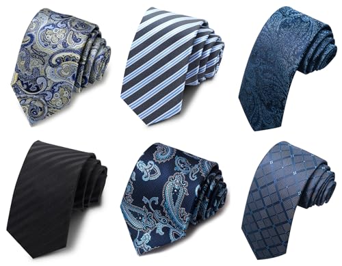 joy alice Tie For Men 6 PCS Necktie Woven Jacquard Neck Ties Set Neck Ties - color: Navyblue Yellow Navyblue Babybluenavyblue Navyblue Black