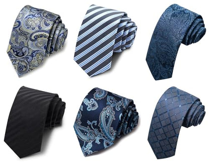 joy alice Tie For Men 6 PCS Necktie Woven Jacquard Neck Ties Set Neck Ties - color: Navyblue Yellow Navyblue Babybluenavyblue Navyblue Black