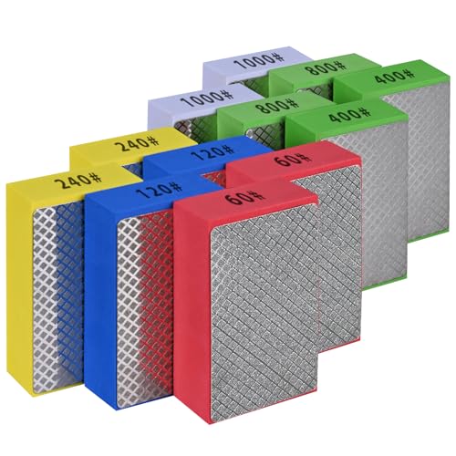 12pcs Diamond Hand Polishing Pads for Ceramic Tile Glass Grinding,Sanding Blocks Polishing 60#,120#,240#,400#,800#,1000# - size: 12PCS-60#-120#-240#-400#-800#-1000#