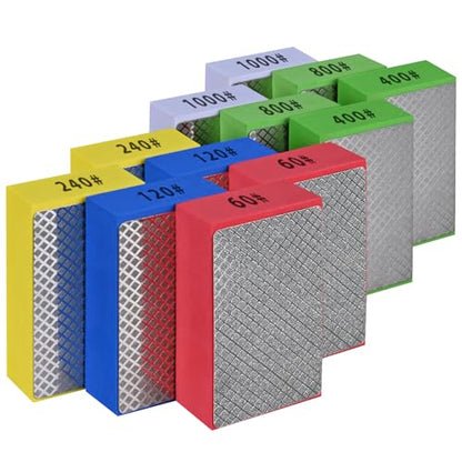 12pcs Diamond Hand Polishing Pads for Ceramic Tile Glass Grinding,Sanding Blocks Polishing 60#,120#,240#,400#,800#,1000# - size: 12PCS-60#-120#-240#-400#-800#-1000#