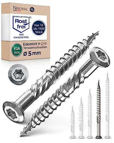 #10-2-3/4" | Deck Screws 5x70 mm Stainless Steel A2 Exterior Rust Resistant Screw 5mm Strong 100 Piece Wood Screws Torx 70mm Long Wood Srew V2A - size: 70 mm ≈ 2.76 in
