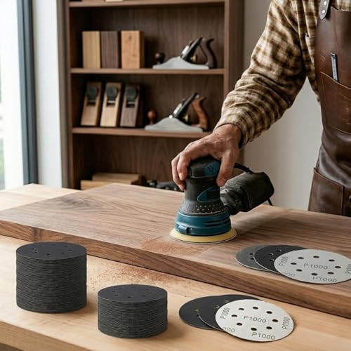 60PCS 5 Inch Wet Dry Sanding Discs 8 Hole Hook & Loop Sandpaper Assortment