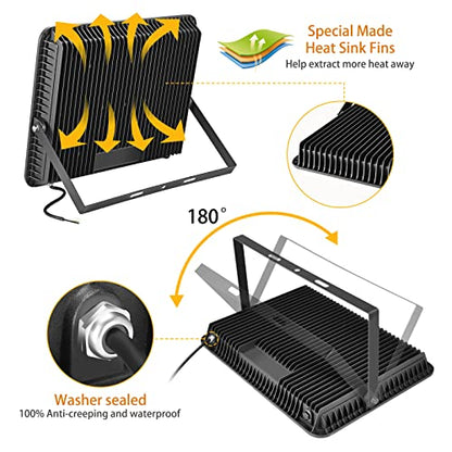 XYCN 300W LED Flood Light (2000W Equivalent), Super Bright 42,500LM 5000K Daylight IP66 Waterproof Security Outdoor LED Arena Lights Commercial Lighting Floodlight for Backyard|Court|Stadium|Yard - color: 300W led flood light