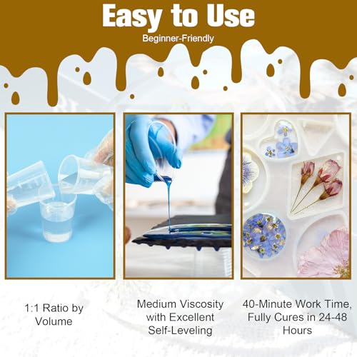 Teexpert Epoxy Resin Kit: 76OZ Casting Resin Crystal Clear Yellow Resistant Self Leveling for Art Craft DIY Jewelry Making with Pigment and Tools for Beginner Starter - size: 76 oz