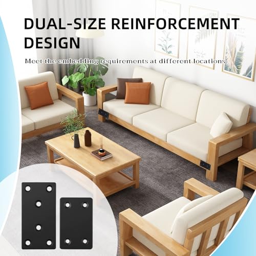 8Pcs Black Mending Plate - 3.15"x1.57" & 2.36"x1.5" Two Size, Stainless Steel Flat Metal Brackets Straight Metal Plate Wood Connector Brackets Fixing Brace Joining Plates for Furniture - size: 3.15"x1.57" & 2.36"x1.5"