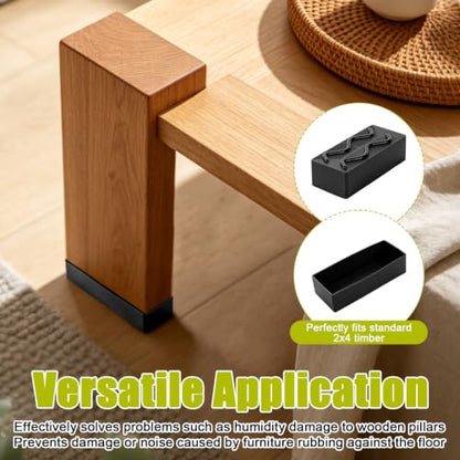 Gosknor 4pcs 2x4 Wood Post End Caps, Rectangle Silicone Leg Covers(Black)