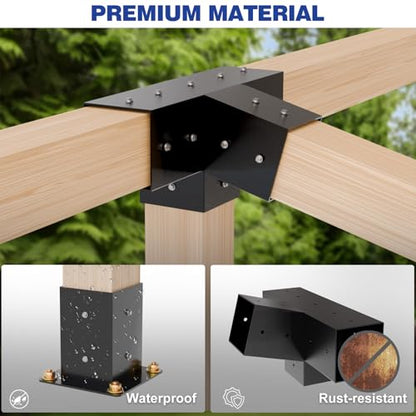 Pergola Kit, Slanted Roof Pergola Bracket, 4-Way Brackets with Post Base Kit, Log Cabin Outdoor 4"x 4" (Actual 3.5" X 3.5") Lumber - color: 1PC 15°4-Way+1PC 75°4-Way+2PC Post Base