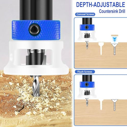 Countersink Drill Bit Set with Depth Stop 4PCS - color: White