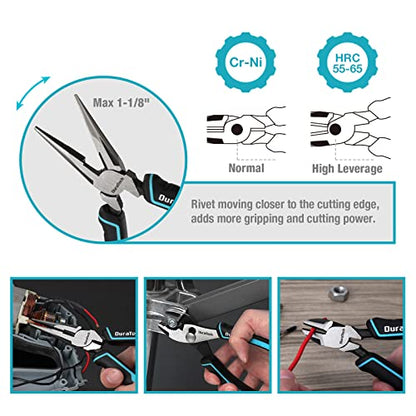 DURATECH 5-Piece Pliers Set, Cr-Ni Pliers Tool with Storage Rolling Pouch