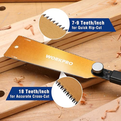 WORKPRO 8'' Japanese Pull Saw, Double-Edged Hand Saw with 7-9&18 TPI - size: 8'' - Wide Head
