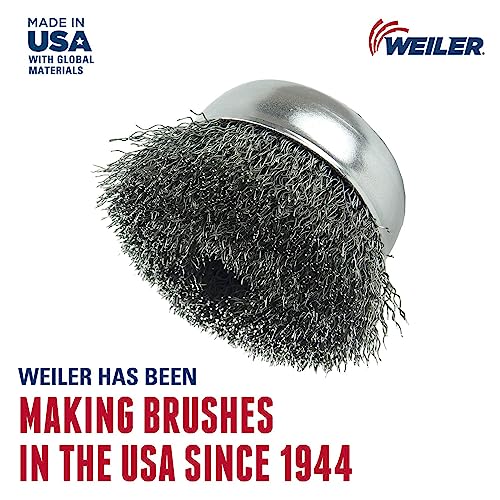 Weiler 13245 3" Crimped Wire Cup Brush, .014" Steel Fill, 5/8"-11 UNC Nut, Made in the USA - size: 3" Dia, style: .014" Wire Size x 1" Trim Length