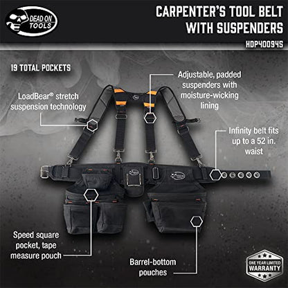 Dead On Tools - 1680 Denier Poly Carpenter’s Tool Belt with Suspenders (HDP400945) , Black