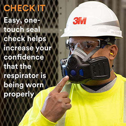 3M Reusable Respirator HF-802SD, Secure Click Half Face Respirator, Medium - style: Medium