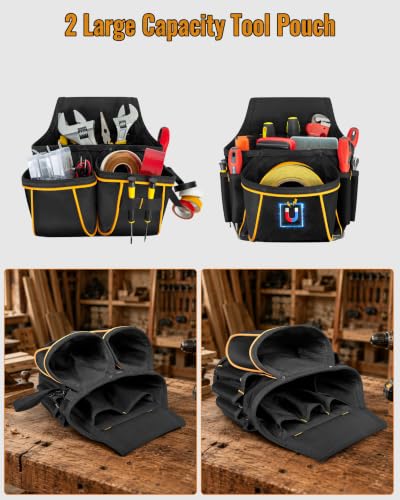 Marscamd Tool Belt with Suspenders & Pouches, Heavy Duty Work Belt, Black - color: Black