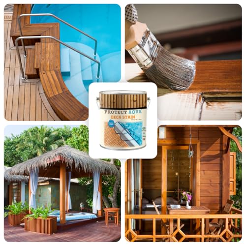 Protect Aqua Wood Stain – Deck Stain 1.3 Gallon Water-Based Semi-Transparent Exterior Wood Stain with UV & Water Resistance for Decks, Pergolas, Fences & Siding (Chestnut) - color: Chestnut