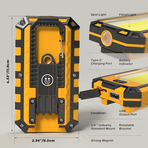 Molrebe Rechargeable LED Work Light 2 Pack, 1500LM Magnetic Flashlight