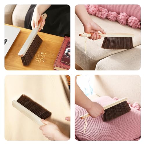 2 Pieces Wooden Dust Brush Hand Broom, Bench Brushes with Bristles, Handle Hair Brushes for Counter Bed Sofa Car Fireplace Household Woodworking Cleaning (Brown, Yellow) - color: Brown, Yellow