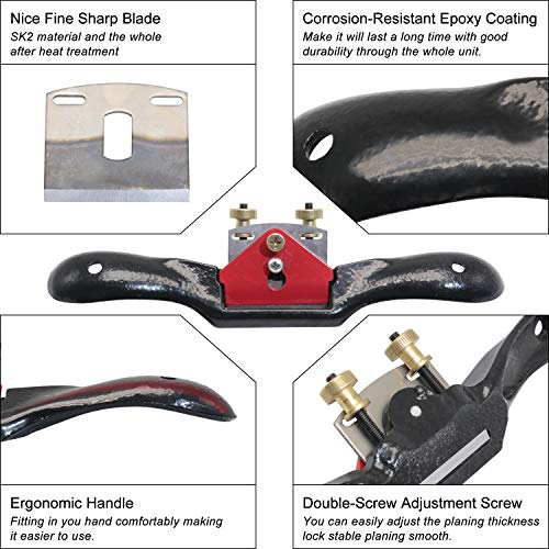 9"/10" Adjustable Flat Spokeshave Set with 6pcs Metal Blades & 1pc Plane